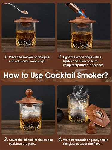 Miniatura 4 de Kit de ahumador de whisky de 23 piezas con antorcha, 12 chips de madera, molde de bola de hielo, kit de infusor de ahumador de cóctel, kit de