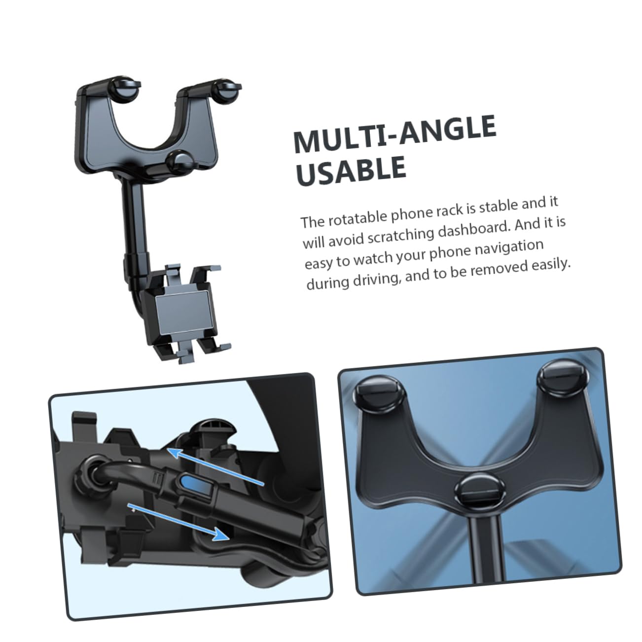 Supporto Telefono Auto Nero in Abs Antiscivolo Clip per Specchietto Retrovisore, Supporto Smartphone per Guida Sicura e Navigazione
