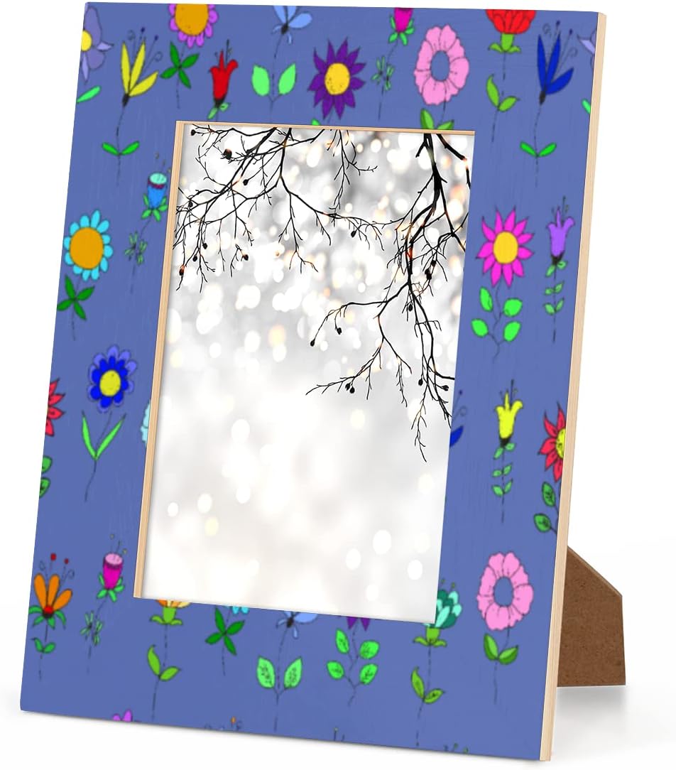 Cartoon Cute Flowers Painting Wood Picture Frames Can Display 4X6 5X7 8x10 11x14 Inch Photos.With Hooks and Brackets, This Frames Can be Displayed Vertically or Horizontally on a Table or Wall