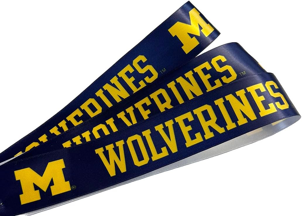 1.5" Michigan Ribbon, Licensed by Offray Ribbon - Officially Licensed (Blue - 15 Yards (5 Feet))