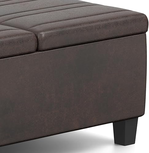 Vista 11 de SIMPLIHOME Ellis 36 inch Wide Contemporary Square Coffee Table Storage Ottoman in Distressed Brown Vegan Faux Leather, Assembled, for The Living