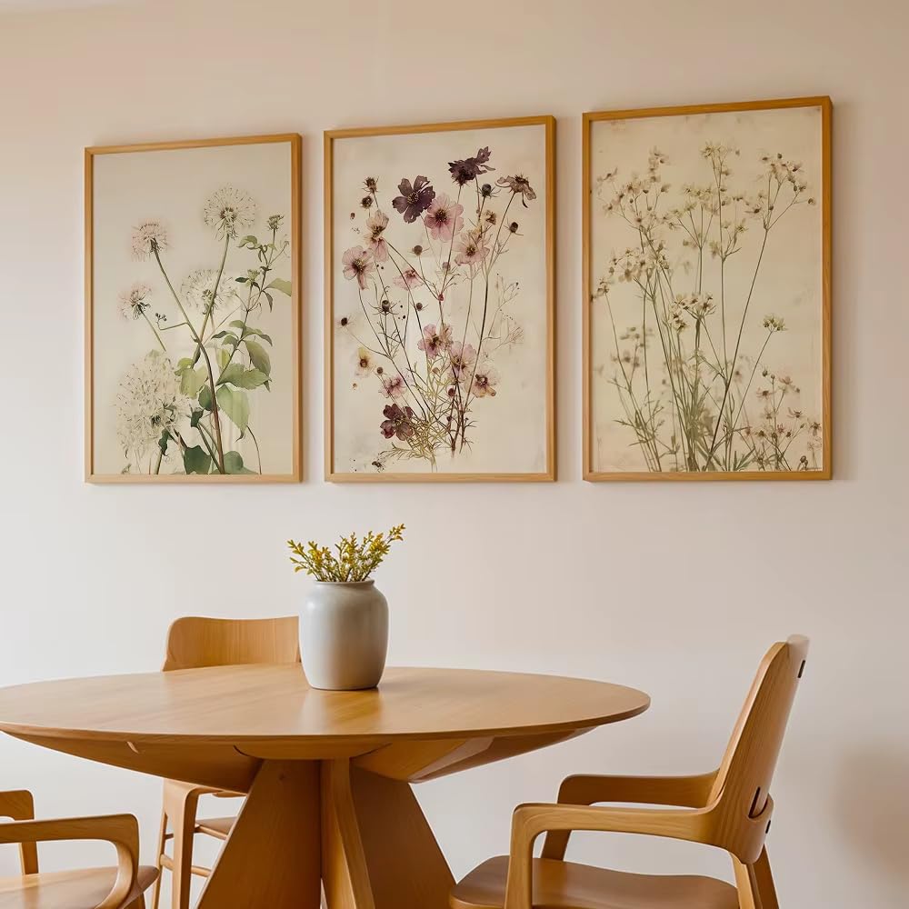 LTjiajuypd Stampe su tela, quadri minimalisti da parete, poster botanici, stampe di fiori pressati, decorazioni per il soggiorno (60x85 cm - 3 pezzi)