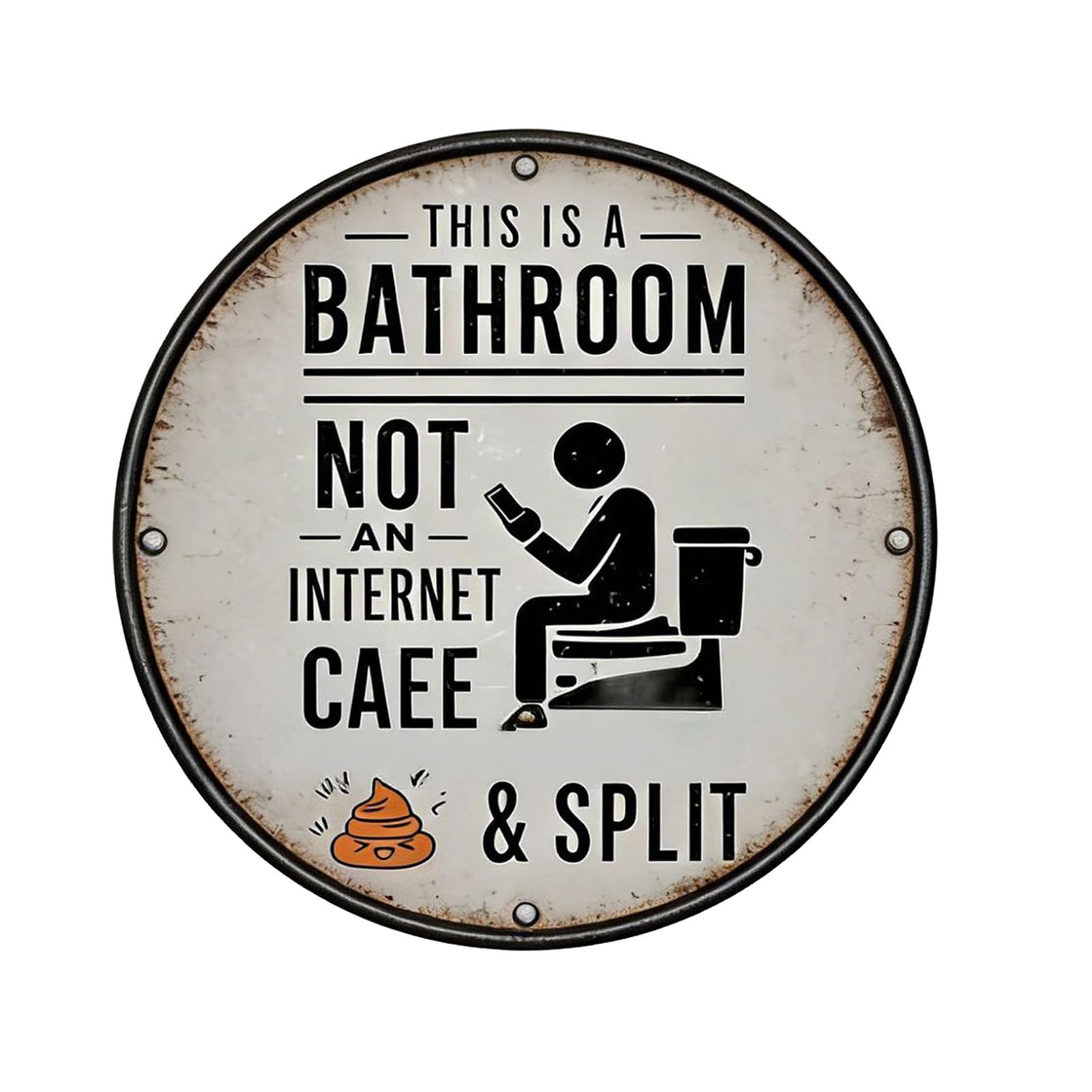Rikuuui Vintage Wooden Bathroom Sign Humorous Wall Art Decor Round Plaque with This Is A Bathroom Not A Cafe Phrase 30cm Hanging Rustic Farmhouse Washroom Restroom Accessory Round M