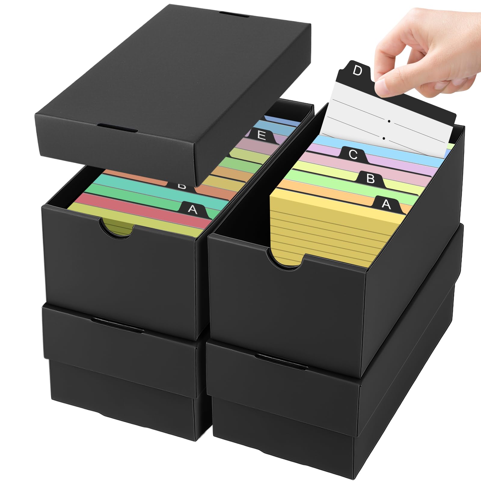 4 Pz Scatola per flashcards A7, per 74×105mm flash cards, Capacità 980 Schede, Indice Card Box Nera per Apprendimento Note, Ricette, Organizzazione e Revisione a Casa Scuola Ufficio
