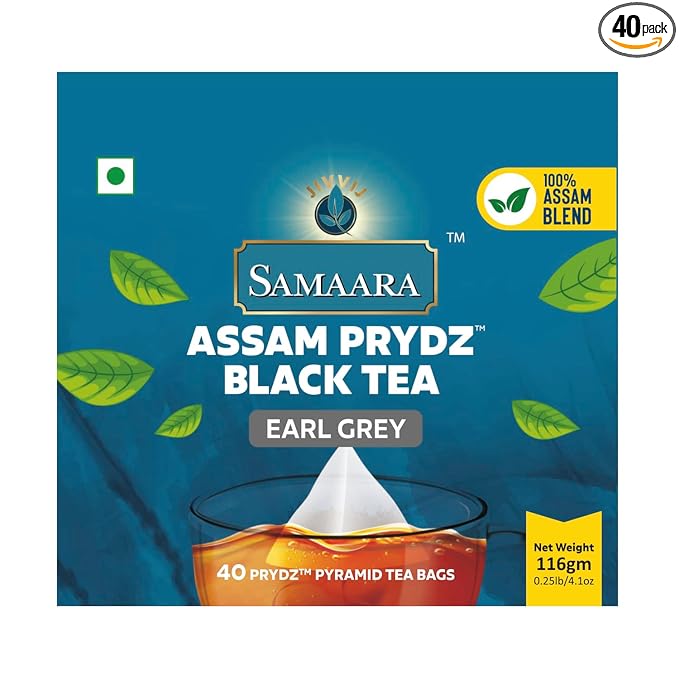 JIVVIJ SAMAARA Assam Prydz Pyramid Paper Black Tea Bags Earl Grey Tea Bags Natural Blend of Assam Strong Aroma Goodness Rich flavourful Chai - 40 Tea Bags (116 gm)