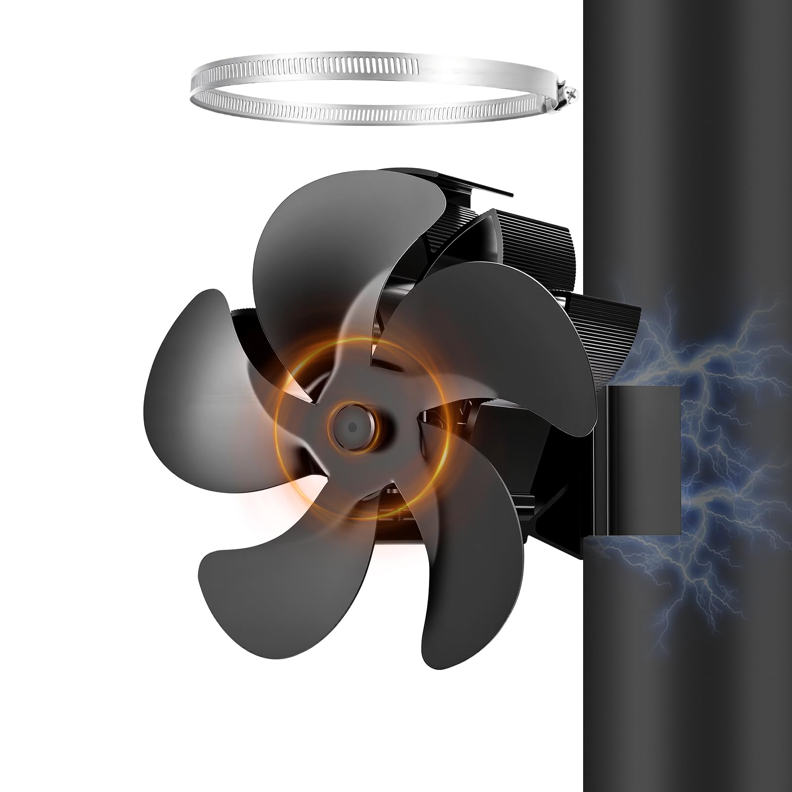 Dreamhigh® Ventola per Stufa a Legna Magnetico, 12 Pale Ventilatore Silenzioso Con Anello Di Ricambio Per La Distribuzione Del Calore, Ventilatore Per Stufa A Legna, Caminetto E Forno