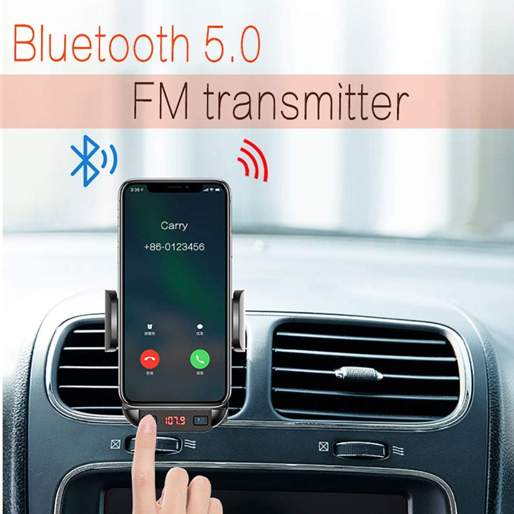 Bluetooth FM Transmitter for Car - Car Mount for Phone Car, BT5.0 MP3 Player FM Radio Transmitter Support Music Play Handfree Call Quick Release Button
