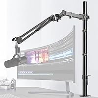 Vista 1 de Mic Boom Arm, Adjustable Height Overhead Microphone Stand with Heightened Extension Riser for Shure SM7B Blue Yeti HyperX QuadCast S and other Mic