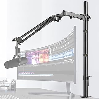 Overhead Mikrofon Arm, Höhenverstellbarer Mikrofon Ständer Arm mit Erhöhtem Verlängerungsstange für Shure SM7B, Blue Yeti, HyperX QuadCast S und andere Mikrofone