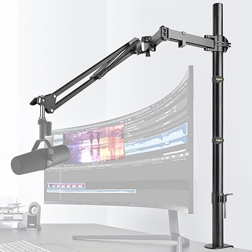 Frgyee Mic Boom Arm, Adjustable Height Overhead Microphone Stand with Heightened Extension Riser for Shure SM7B Blue Yeti HyperX QuadCast S and other Mic