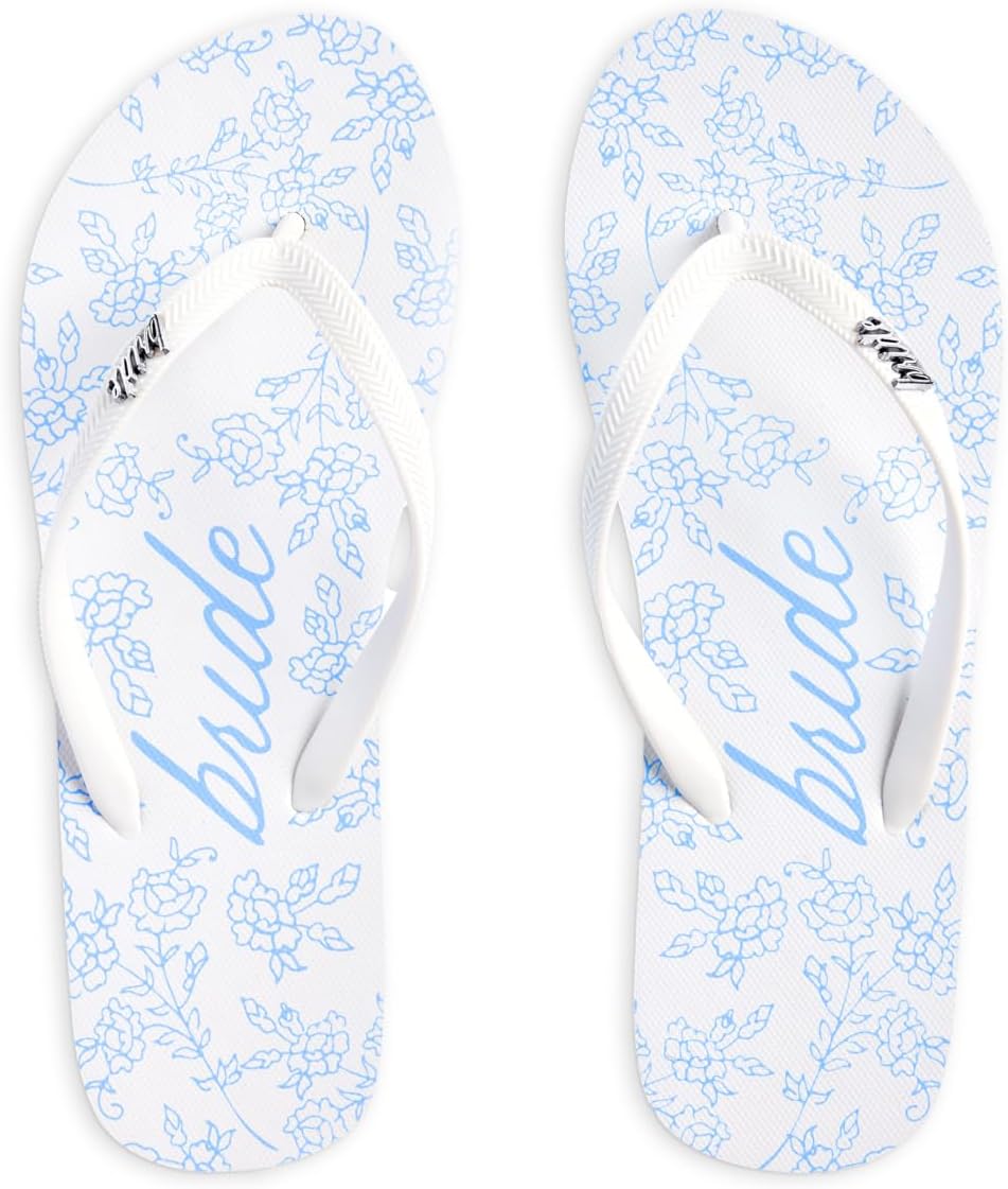 xo, Fetti Something Blue Bride Flip Flops - Bachelorette Party, Beach Bach, Bride To Be Sandals, Something Blue Before I Do, Bridal Shower, Pool Party