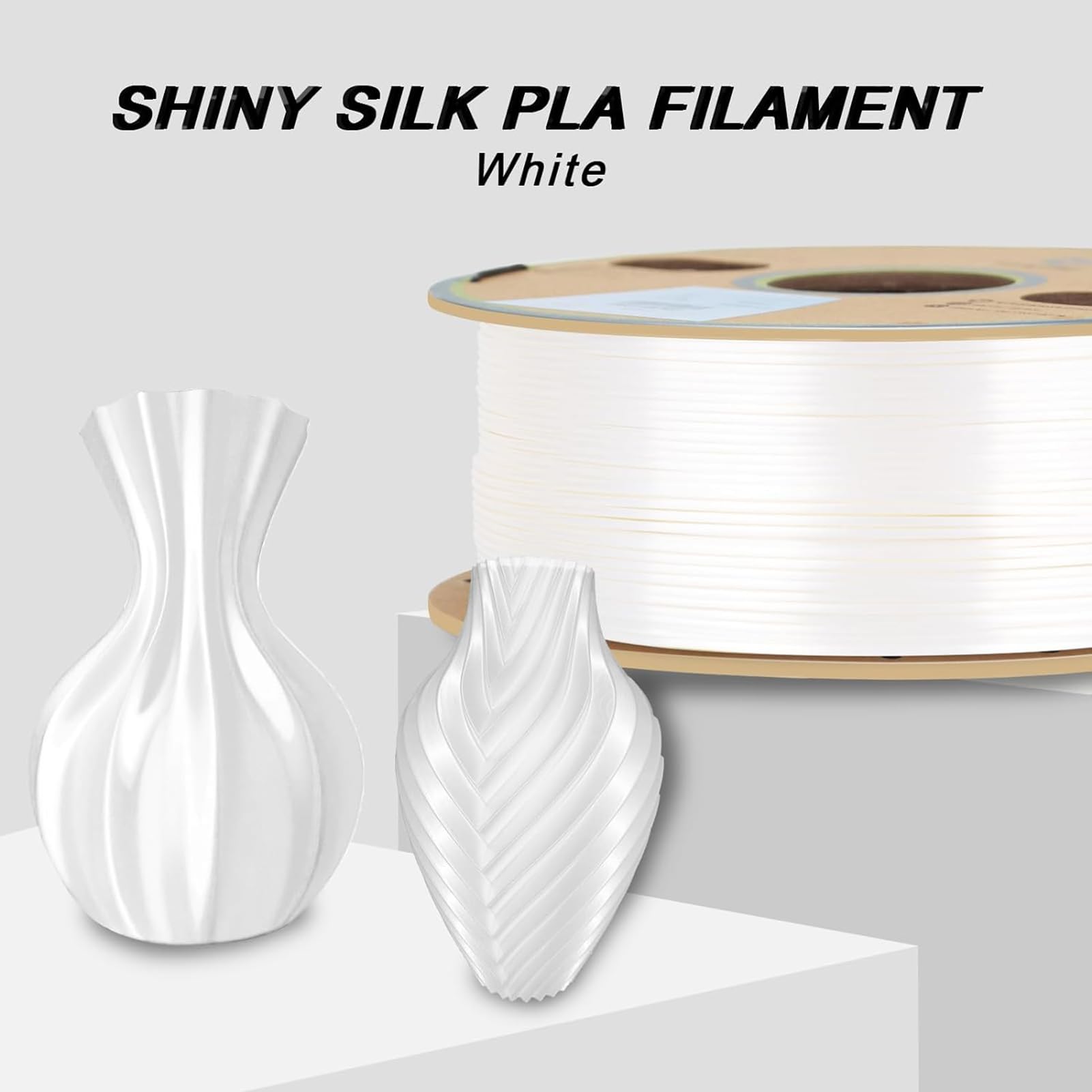 Filamento PLA de Seda Dorada YOUSU para Impresora 3D de 1,75 Mm - Efecto Metálico para Figuras - Buena Adherencia la Mayoría las Impresoras 3D FDM Bobina 1 Kg (blanco)