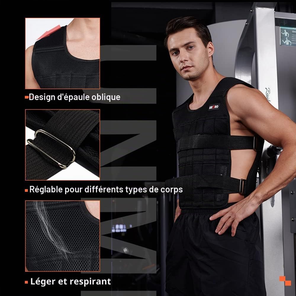 Ensemble de Gilet Lesté Réglable Avec Poids Pour Bras et Jambes - Kit d'Entraînement de Musculation, Veste, Poignet et Chevilles en Nylon (96 à 100 Plaques d'Acier)