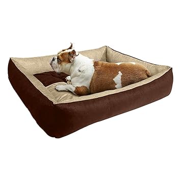 Hiputee Reversible Super Soft Velvet Rectangular Cat Dog Pet Bed (S, Brown-Cream)