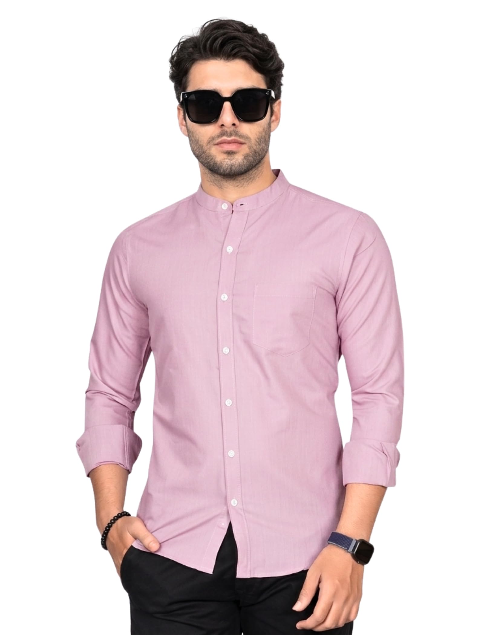 diverse Men’s Regular Fit Solid Premium Poly Cotton Shirt | Mandarin Collar | Full Sleeve | Smart Casual & Office Wear | Minimal Plain Shirt for Daily Look-picture-41