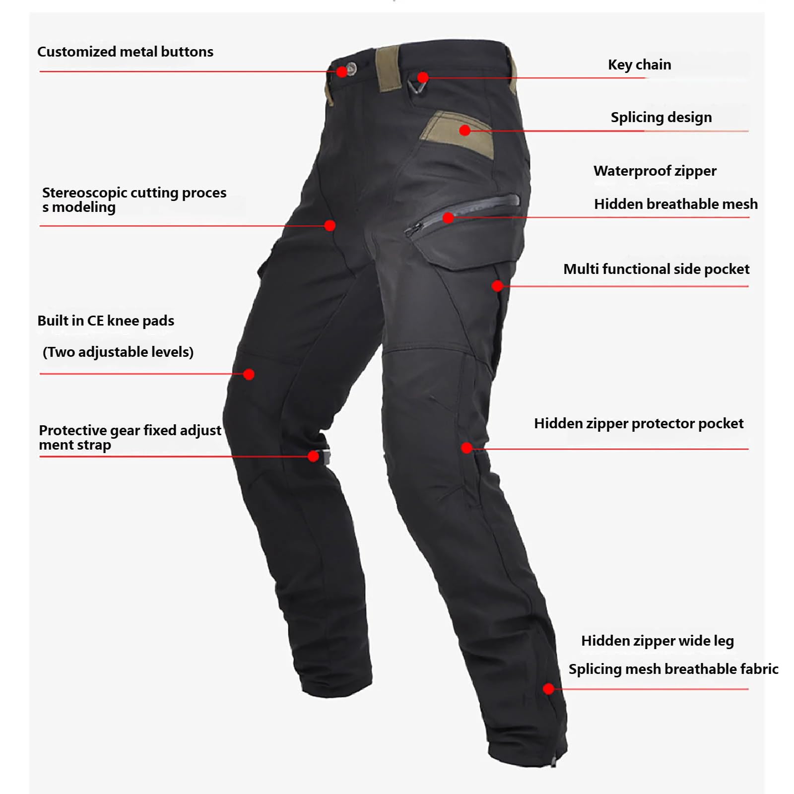 Motorradhose, schützende Freizeithose, Winddicht, atmungsaktiv, doppellagig, hoher Bund, Ganzjahresausrüstung