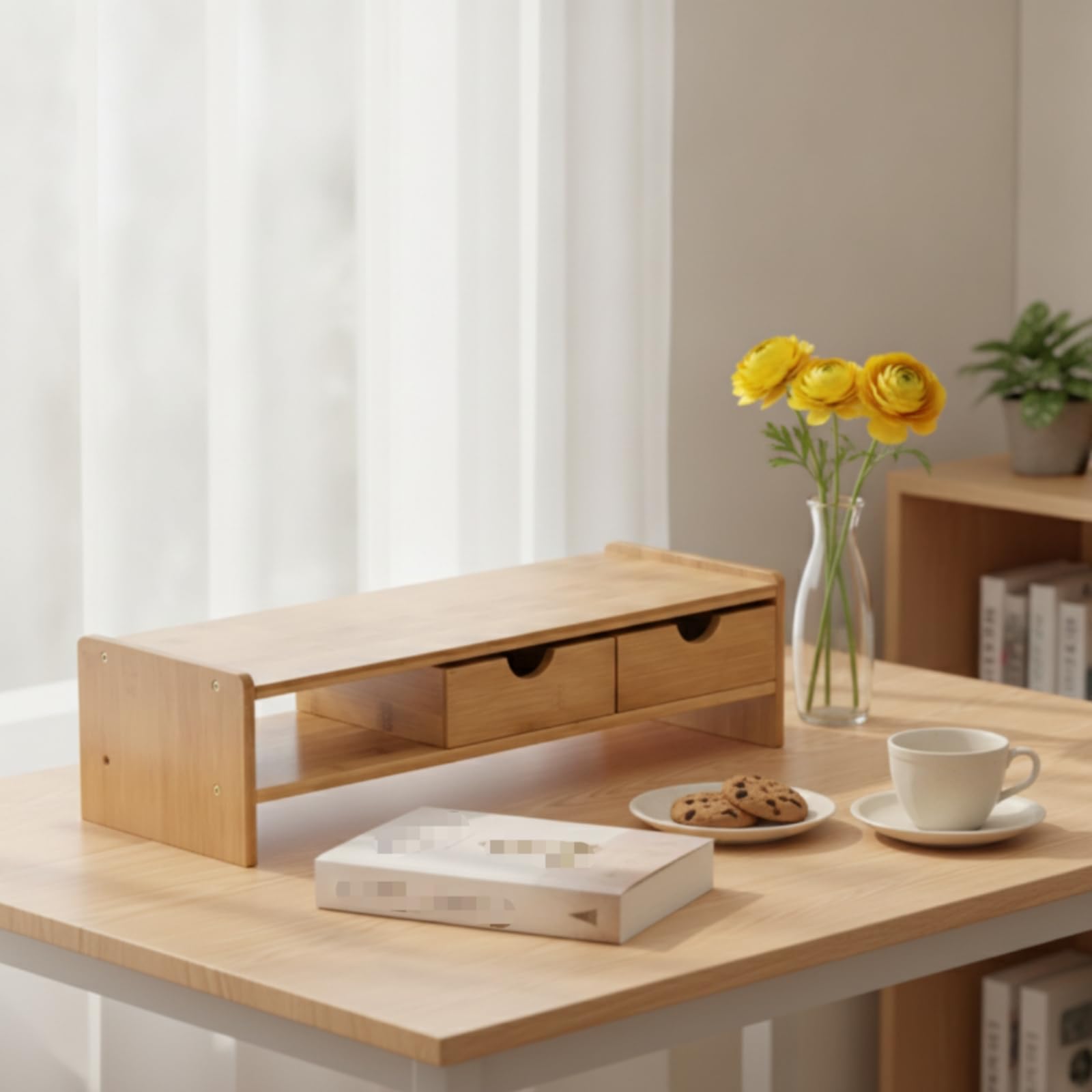 Qianly Rialzo da Scrivania Minimalista Supporto Moderno Arredo per Professionisti, Studenti, Ufficio, Stile Semplice D Con Doppio Cassetto