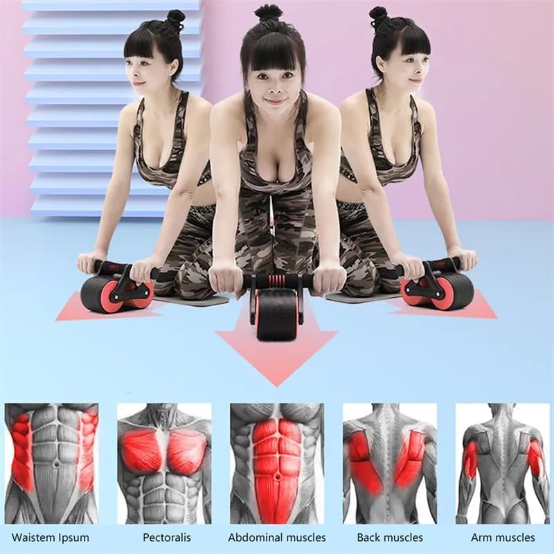 Miniatura 9 de Ejercitador abdominal de doble rueda para mujeres y hombres, rueda de rebote automático, rodillo de cintura, gimnasio, deportes, dispositivos de