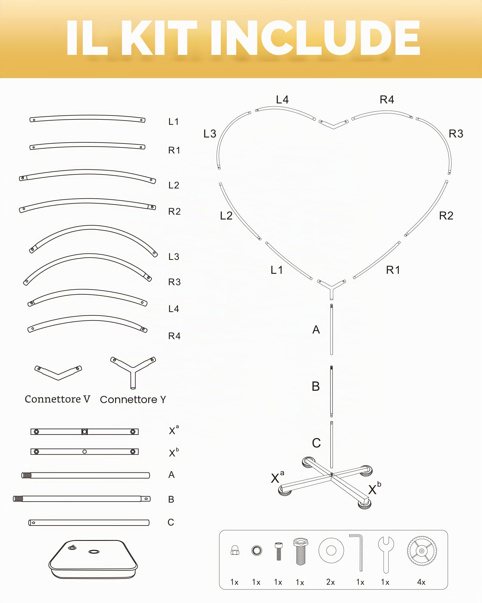 YALLOVE Staffa a forma di cuore per palloncini ad arco kit San Valentino festa matrimonio anniversario decorazione romantica