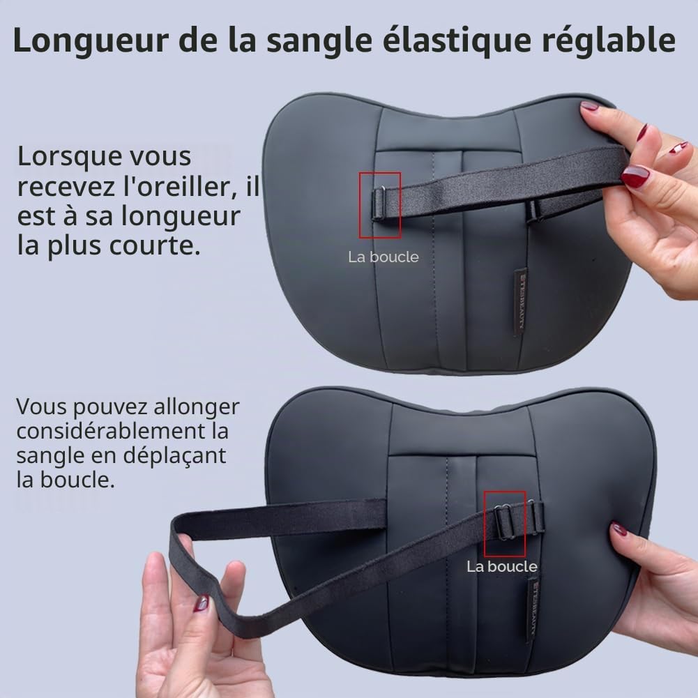 TESBEAUTY Lot de 2 Coussins d'appui-tête de Voiture améliorés en Cuir Nappa véritable pour Tesla Model Y, Model 3, Model X, Model S, Ajustement Universel, Noir