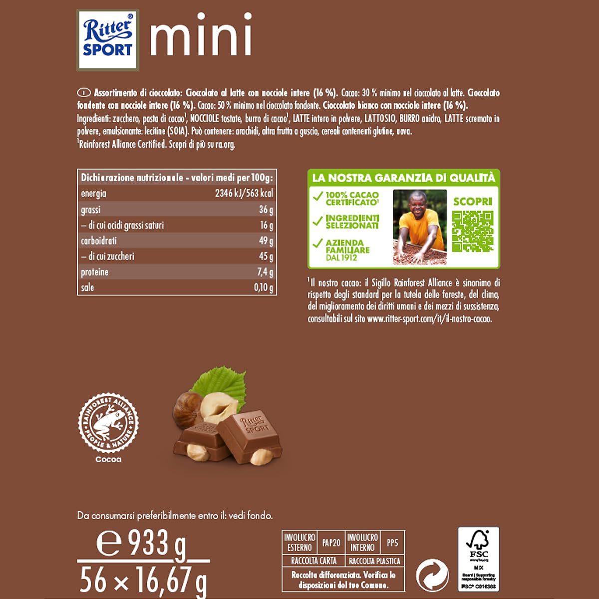 RITTER SPORT Espositore da Banco Special Nuts, 36 Tavolette di Cioccolato con Nocciole Intere 3 Gusti - Latte, Fondente, Bianco, 36 x 16,67g