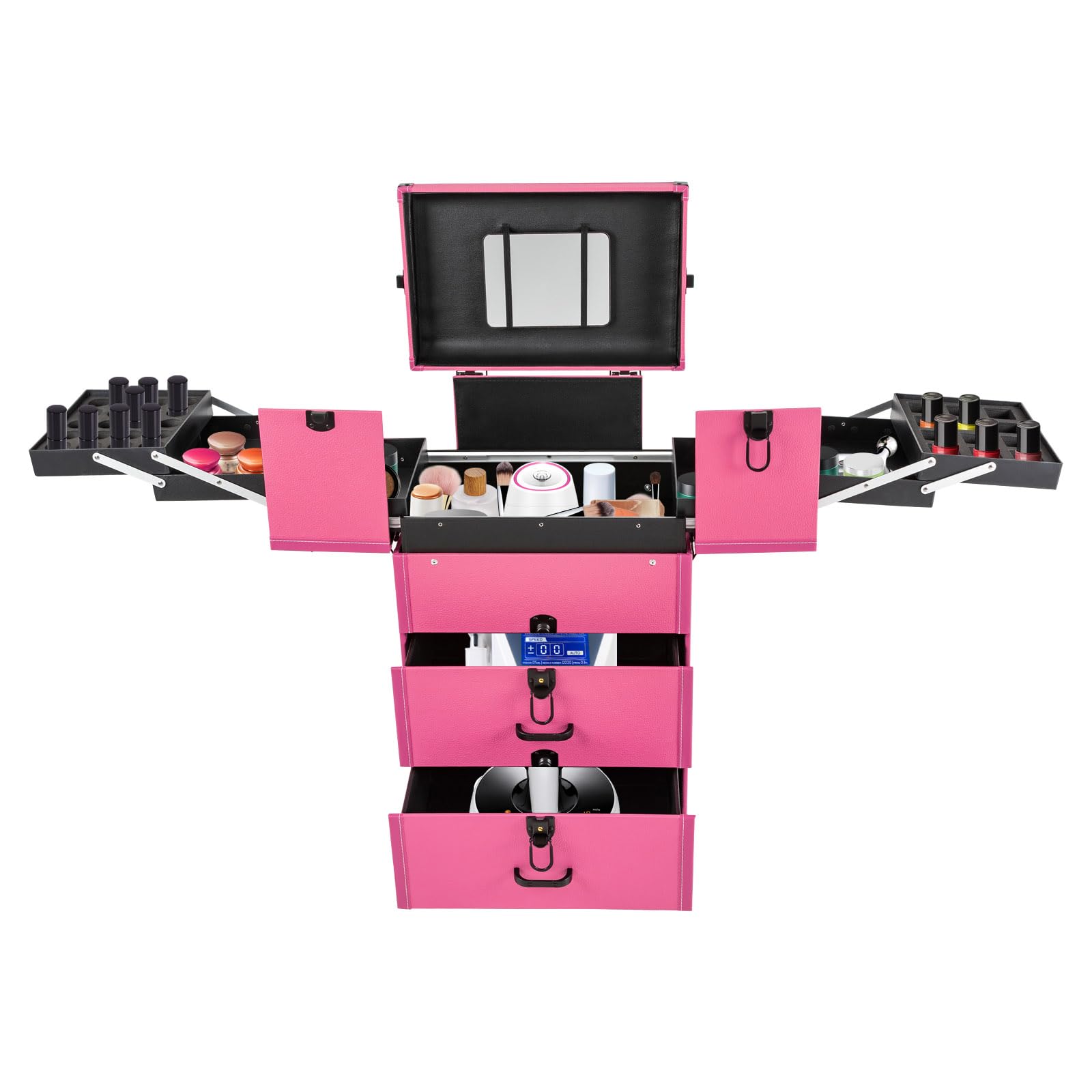 HZOPUTLH Makeup Train Case, Portable Lockable Nail Cart Organizer with 4 Universal Wheels, Rolling Makeup Cart for Organize Cosmetics, Tourism Beauty Dressing Rooms Salons, Rose