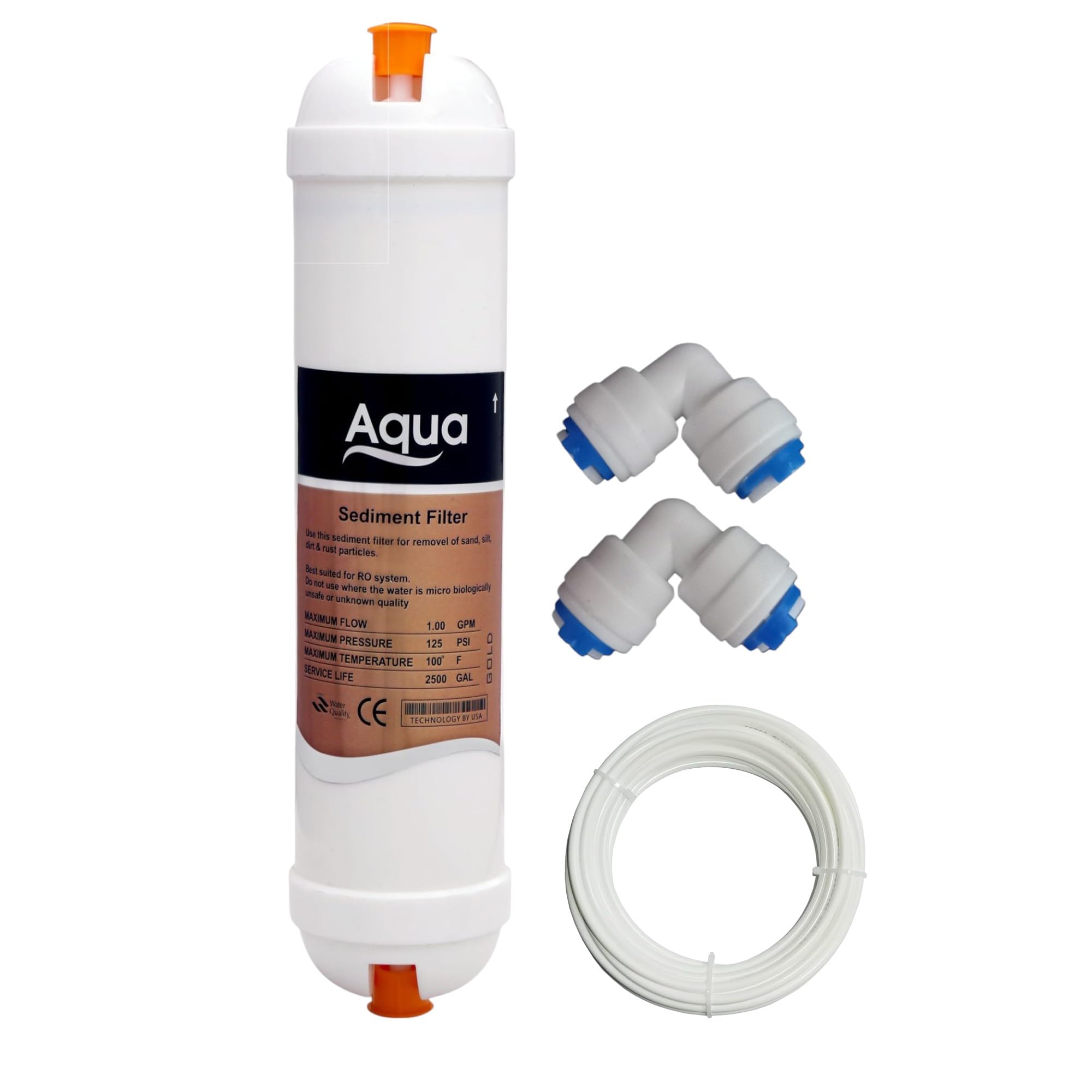 Aqua Sediment Filter with 1/4 inch 2 Metre Pipe and 2 Connectors, Set Compatible with RO Water Filters-image-6