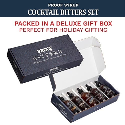 Proof Syrup Deluxe Cocktail Bitters Set: Orange, Peach, Pecan, Black Walnut, Coconut Pineapple. 20Oz. All Natural, Made In Usa. 100+ Superb Cocktails. #TOP2