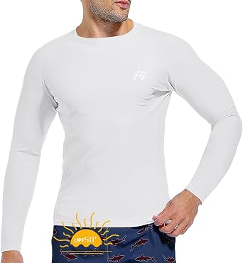 MEETWEE Men's UPF 50+ Swim Rash Guard Vest, Long Sleeve UV Sun Protection Shirts Swimming Tops, Quick Drying Lightweight Swim Shirt Watersport Outdoor