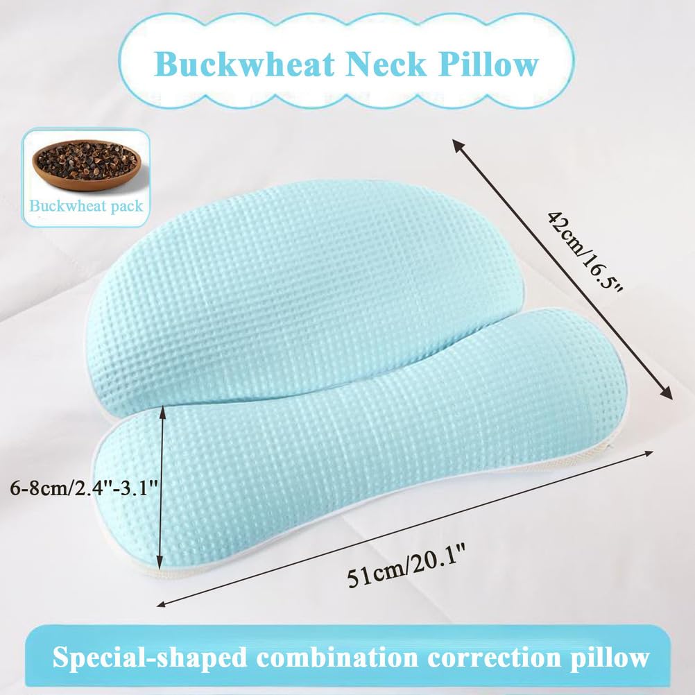 Ergonomiczna poduszka gryczana, wsparcie szyi i ramion, chłodząca poduszka pod szyję, poduszka do spania na plecach i brzuchu,[b] light blue