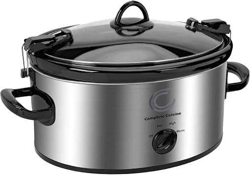 Complete Cuisine CC-SL-6100-LL-SS 6-Quart Oval Slow Cooker with Locking Lid and Stainless-Steel Exterior