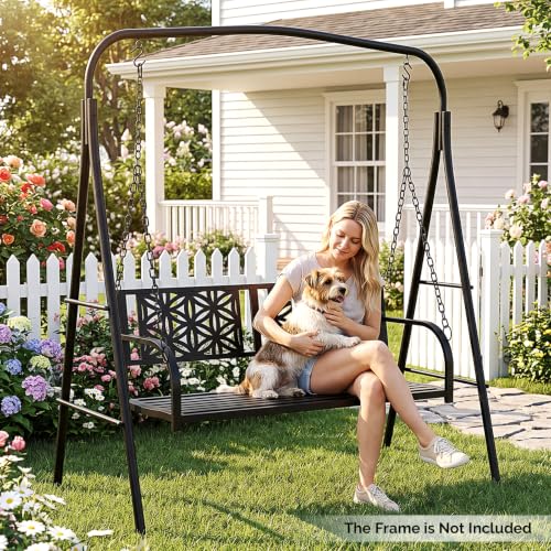 Image of VINGLI Heavy Duty Metal Porch Swing, 550 LBS Outdoor Swing Bench, Floral