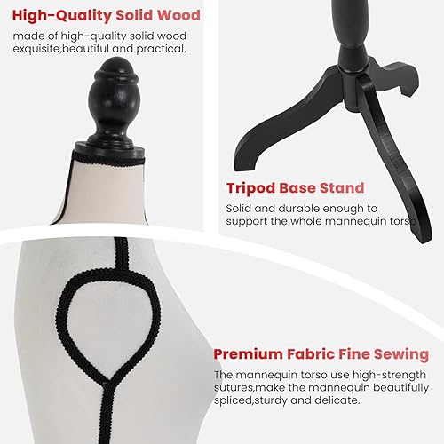 Miniatura 5 de FDW Cuerpo de maniquí femenino para costura, forma de vestido, torso de maniquí con base de trípode ajustable para exhibición de ropa (Crema, 59-67