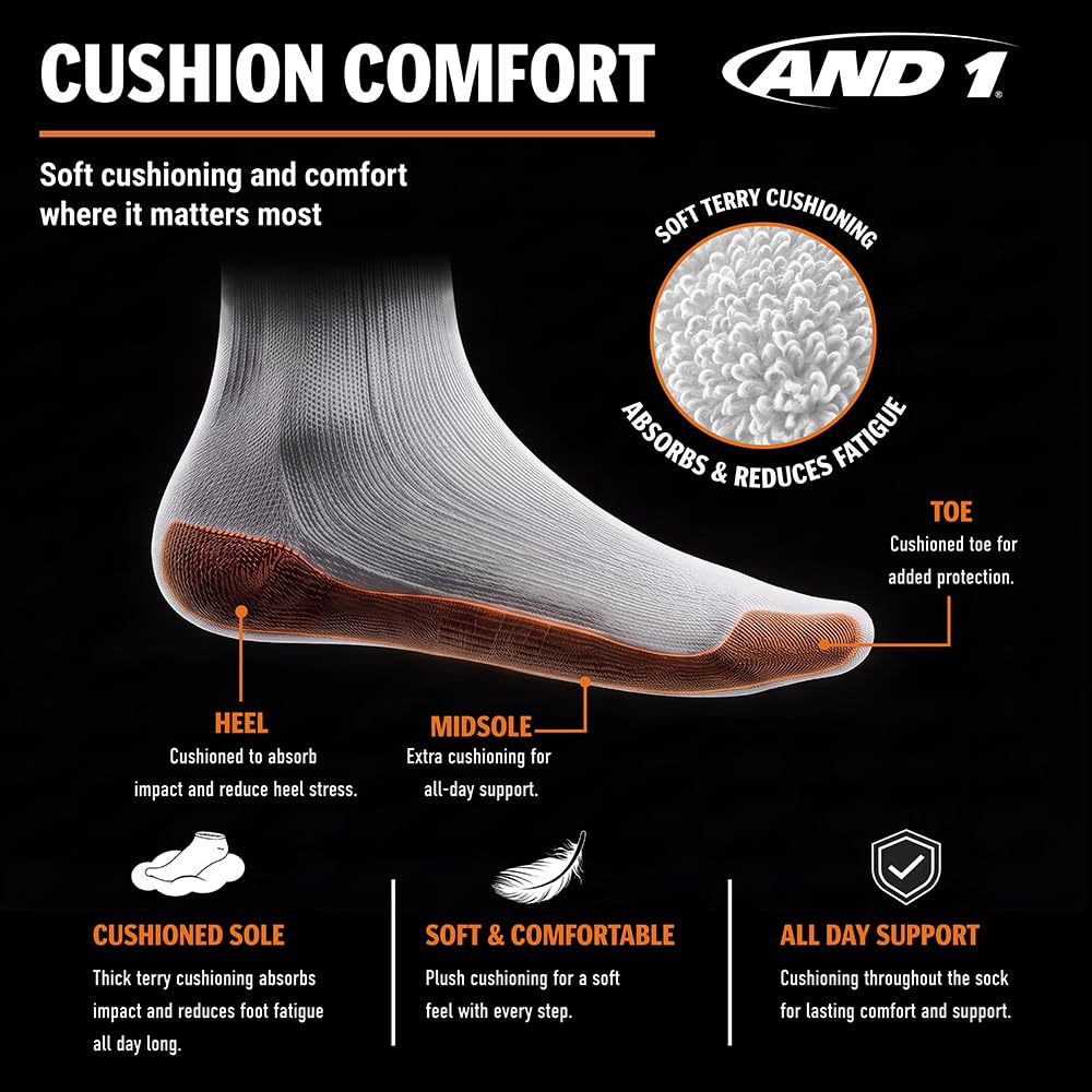 AND1 Sportsocken für Herren, gepolstert, bequem, 24 Stück