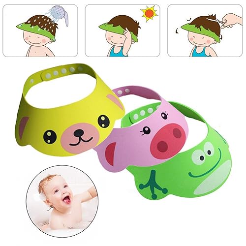 Miniatura 5 de Rely2016 - Gorro de baño para baby shower, diseño de rana, cerdo, oso, con protección para el cabello, con cuatro ajustes de engranaje