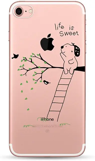Custodia iPhone 6/6S in TPU trasparente con design foglia verde e cucciolo