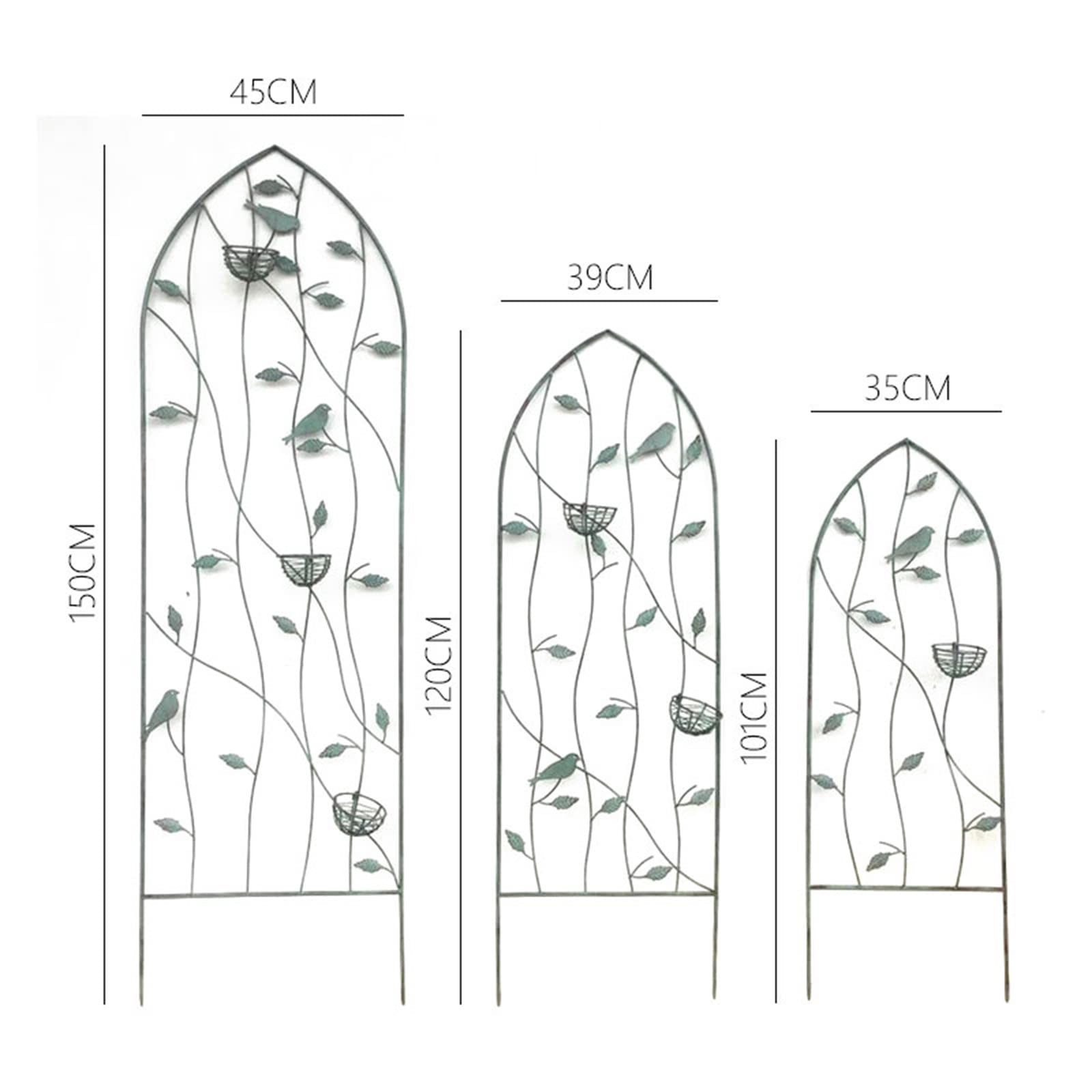 Pannelli a graticcio da giardino in filo di ferro dal design vintage, per rose, viti, verdure e piante rampicanti, verde e bianco, disponibili in 3 misure (101 x 35 cm, 120 x 39 cm, 150 x 45 cm)