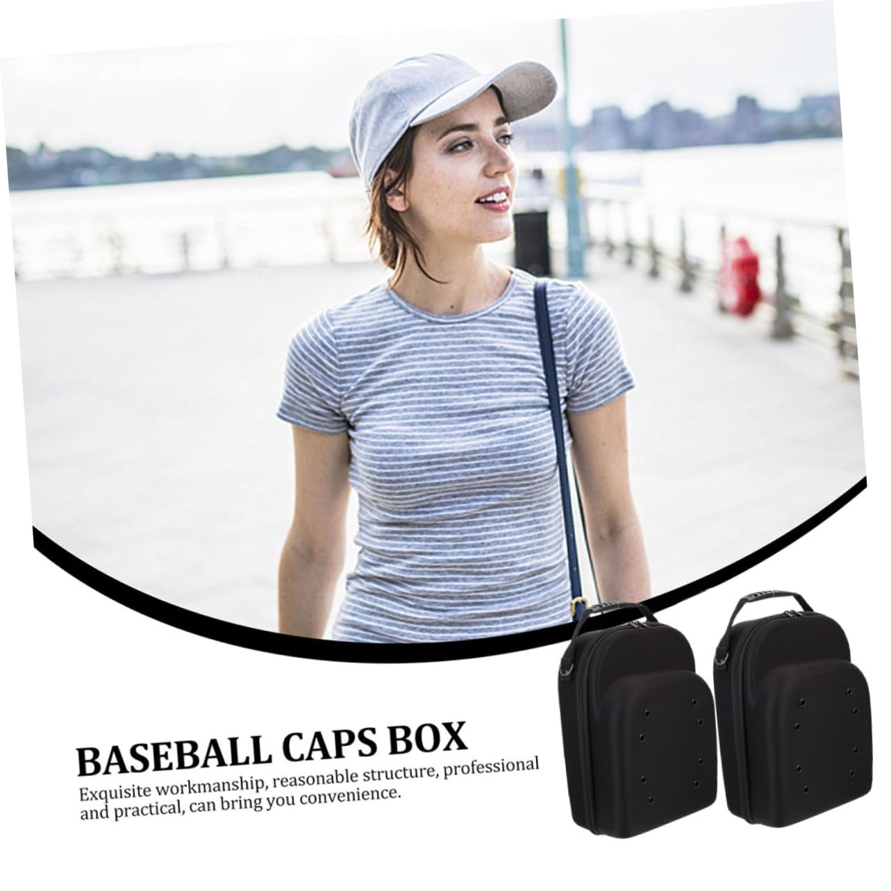 MAGICLULU Custodia Da Viaggio Per Cappelli Da Baseball Porta Berretto in Eva Rigida Maniglia e Fori Aria, Scatola Protettiva Nera Da 2 Pezzi Per Viaggio e Conservazione