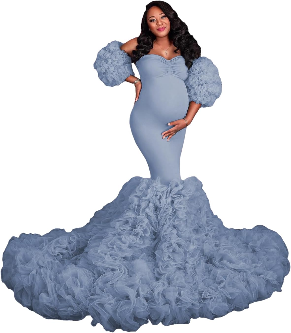 Pink Maternity Dress For Photoshoot Puffy Maternity Dress For