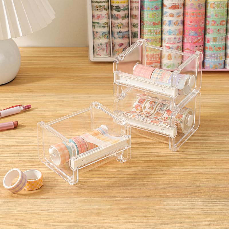 Desktop Washi Tape Dispenser and Cutter, Transparent Roll Holder Organizer for Office and DIY Crafts image 5