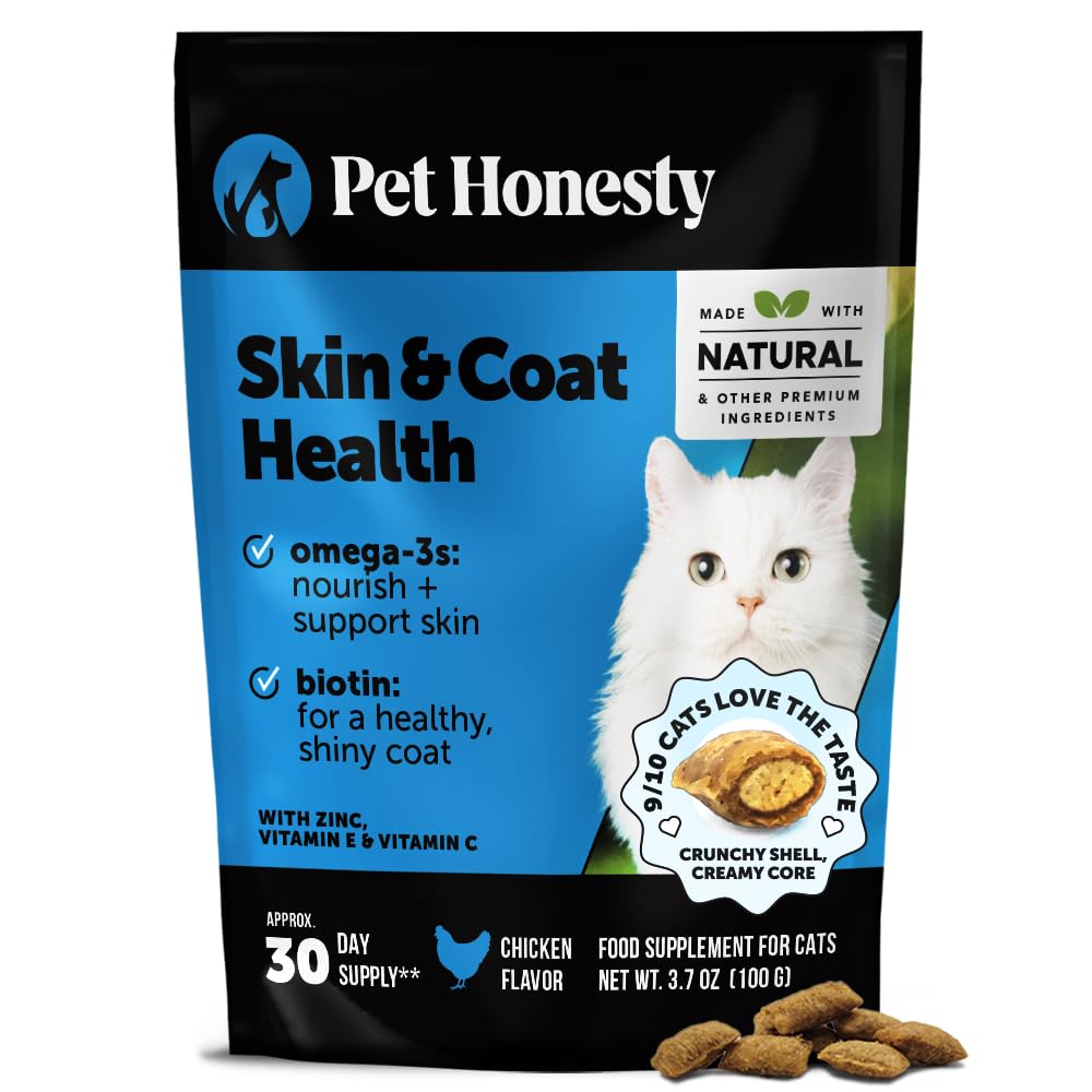 Cat Skin & Coat Health Chews – Crunchy & Creamy Treats with Omegas, Vitamin C & E, Biotin – Soothes Itchy, Dry Skin, Reduces Shedding & Promotes a Shiny Coat – Cat Vitamins (Chicken 30-Day Supply)