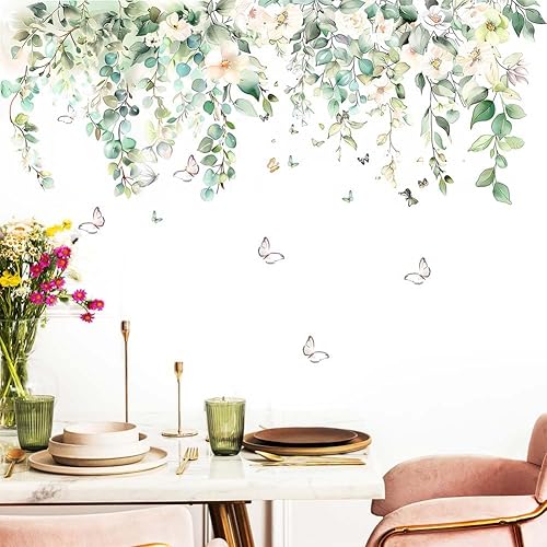 Miniatura 6 de Calcomanías de pared de flores de la naturaleza con enredaderas, diseño de vinilo para despegar y pegar, pegatinas de pared de flores de estilo