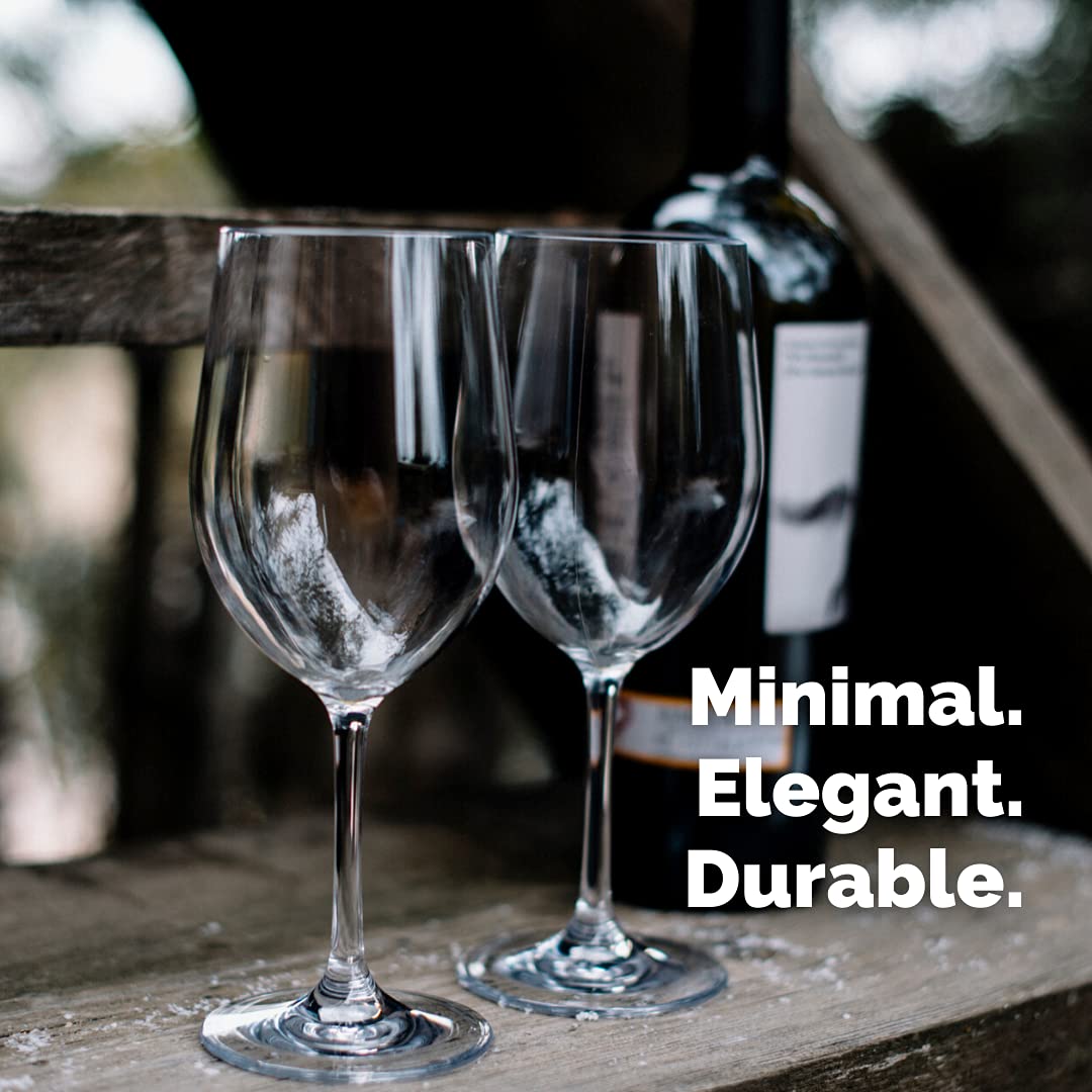 TaZa Copas de vino de plástico para exteriores con tallo (20 onzas) | Copas de vino irrompibles Tritan irrompibles para piscina, playa, viajes, camping o picnic | Juego de 4