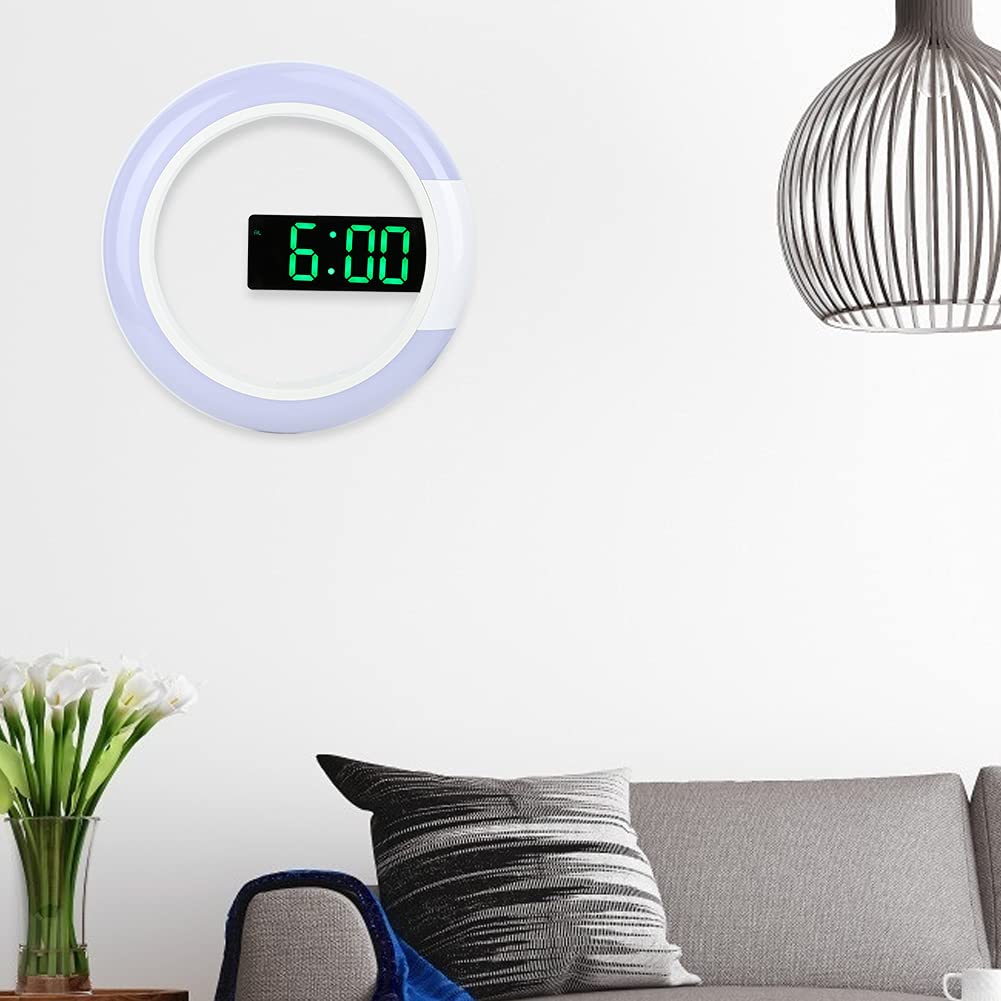 Zegar ścienny LED Xnferty, 11-calowy Pilot Zdalnego Sterowania USB Cyfrowy Zegar ścienny 7-kolorowa Lampka Nocna Elastyczna Jasność Diody LED Wyświetlacz Temperatury Alarm Drzemka Zegar(Biały)
