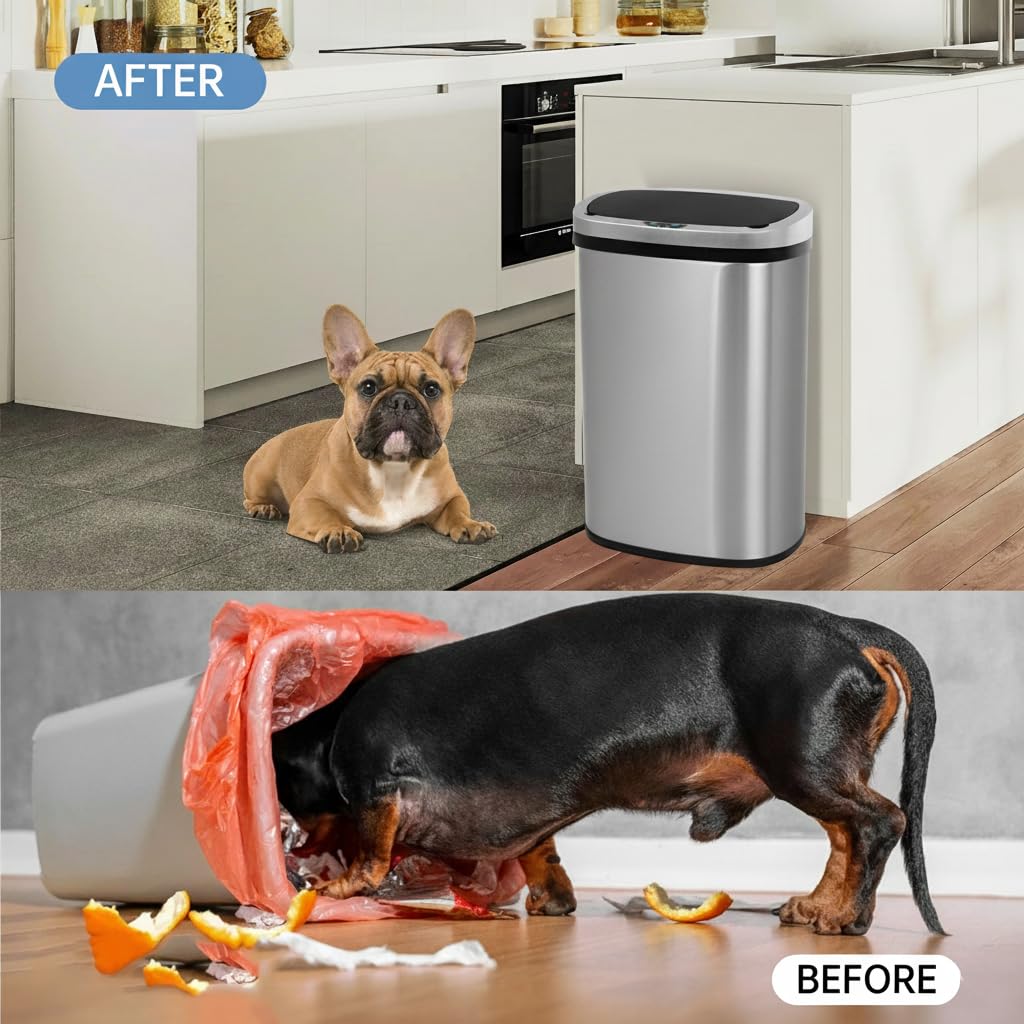 Bigacc 13 Gallon(50 L) Kitchen Trash Can with Touch-Free & Motion Sensor, Automatic Stainless-Steel Garbage Can Anti-Finaerprint Mute Desianed Trash Bin Brushed Stainless Steel