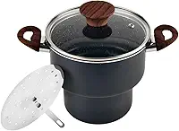 Cuscuzeira Indução 2.5 Litros com Tampa de Vidro Nordestina de Alumínio e Cerâmica Dupla, Panela Multiuso Ideal para Cuscuz, Cozimento no Vapor Antiaderente Compatível com Fogão a Gás, Cooktop, Elétrico, Indução Cor Preta