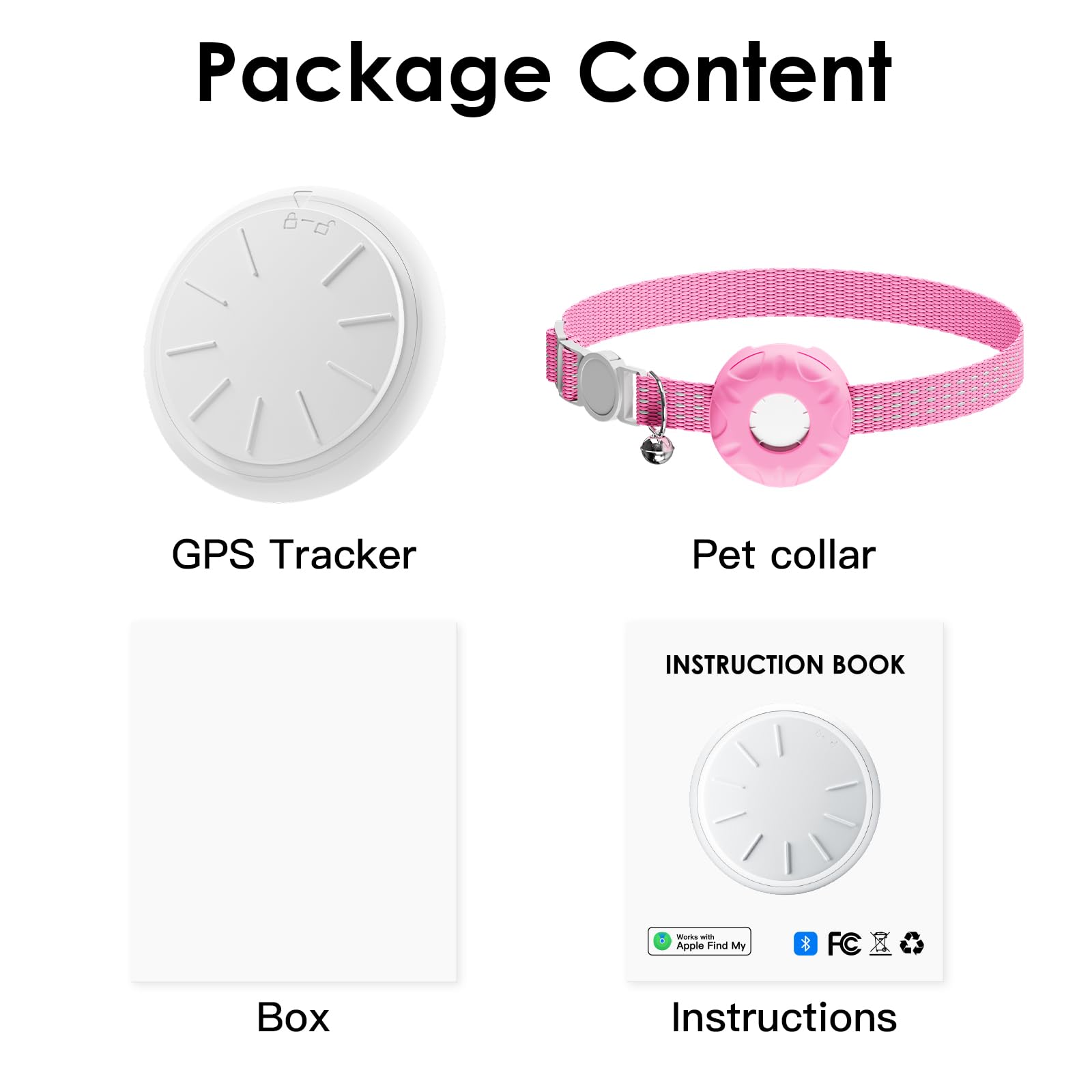 Traqueur GPS pour chat compatible avec Apple Find My App (uniquement iOS), collier de suivi de chat avec clochette et boucle élastique de sécurité, sans frais mensuels, historique du territoire et des