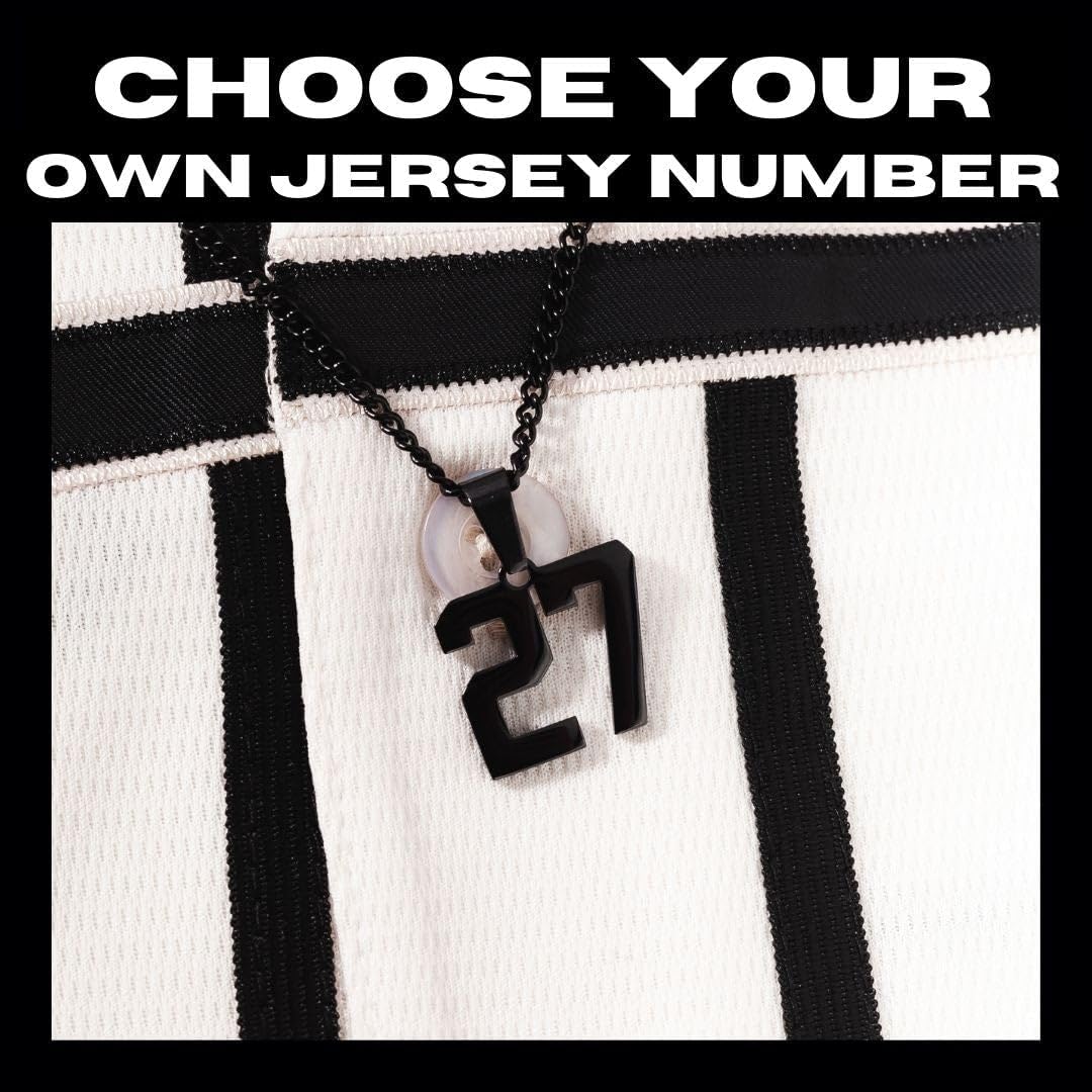 Black Number Necklace, Personalized Jersey Number Necklaces for Men and Women Athletes - Black Plated Baseball/Basketball/Football Sports Team Jewelry - Image 3