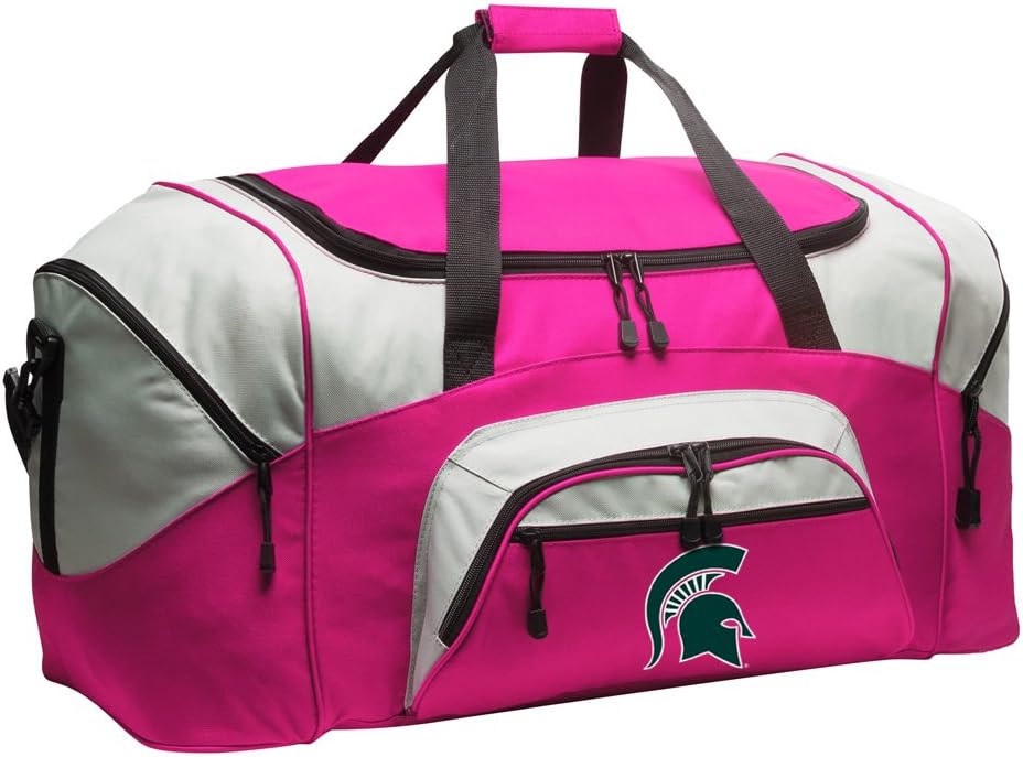 Michigan State University Suitcase Duffle Bag - Womens MSU Spartans Travel Duffle or Sports Gear Gym Bag (Pink)