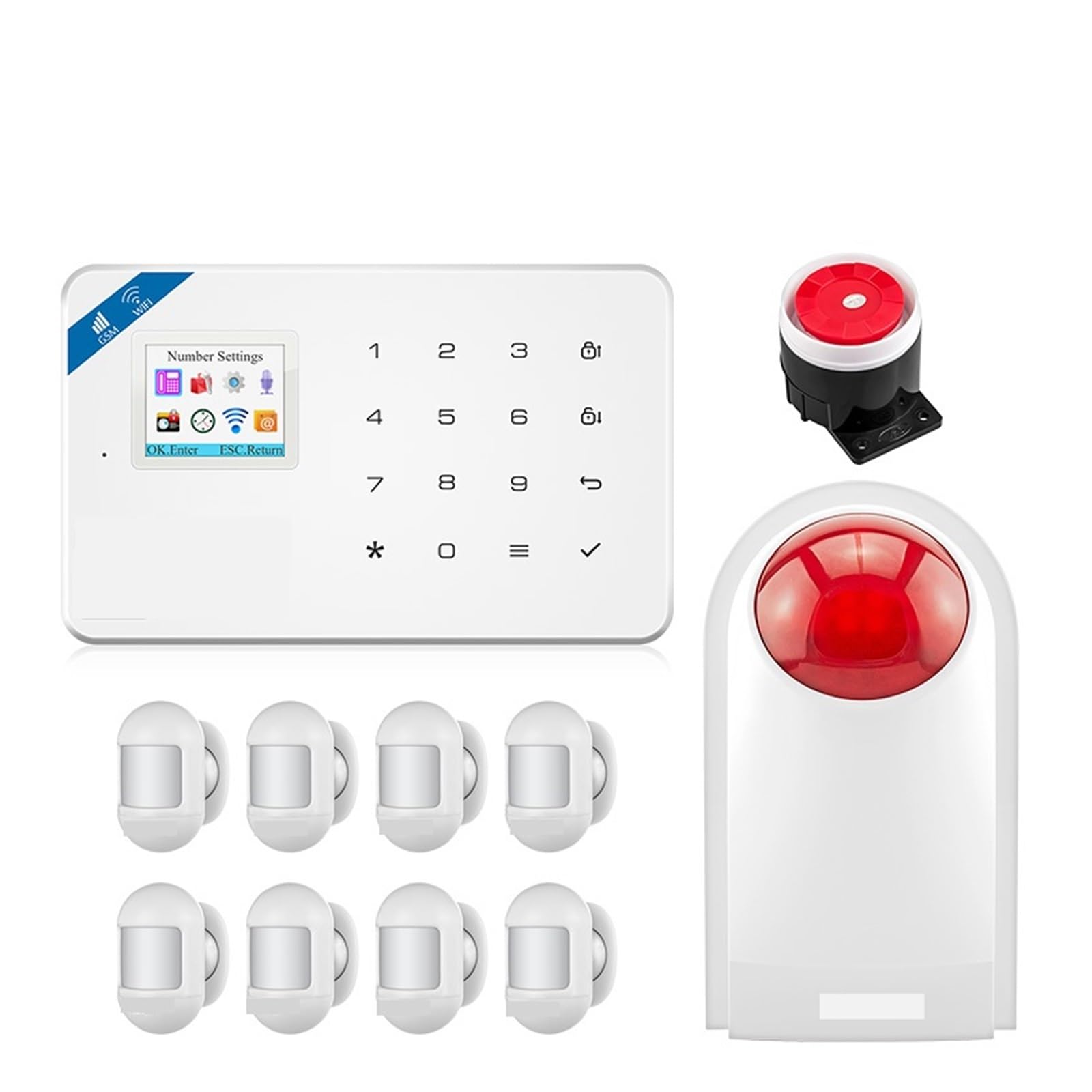Kit de Alarma, Alarma Inteligente de Seguridad for el hogar antirrobo gsm Unidad Central Panel de Alarma App Control de Movimiento(Kit 1)